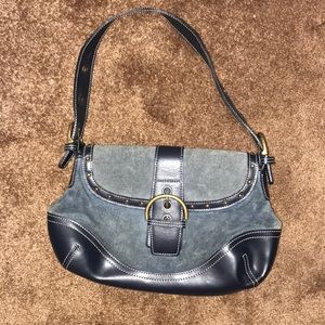Blue suede coach purse